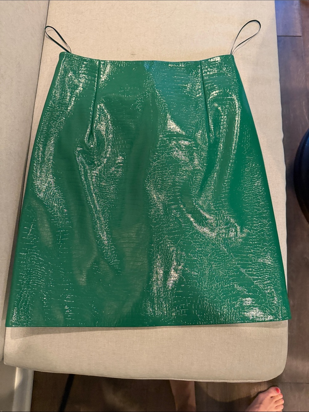 Green Vegan Leather Mini Skirt — Sleek A-Line Style